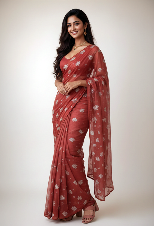 tehzeeb soft red saree